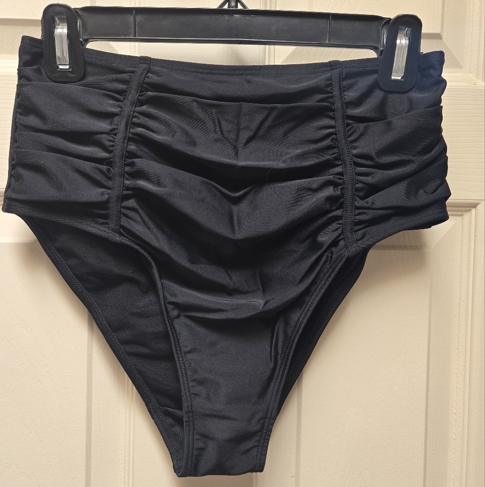 NWT Cupshe High Rise Black Ruched Bikini Bottom (No Top), Medium